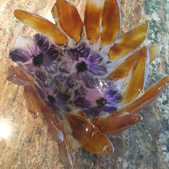 Blown glass fingertip floral signed Bowl - Picture 2 of 8
